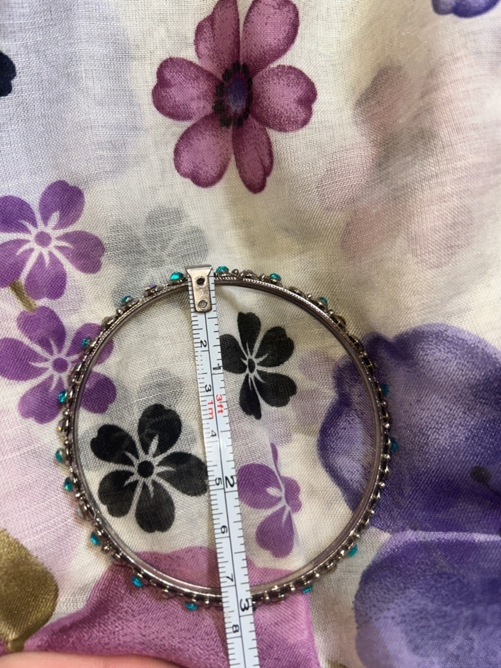 Turquoise Crystal Rhinestone Bangle Bracelet - Picture 4 of 4